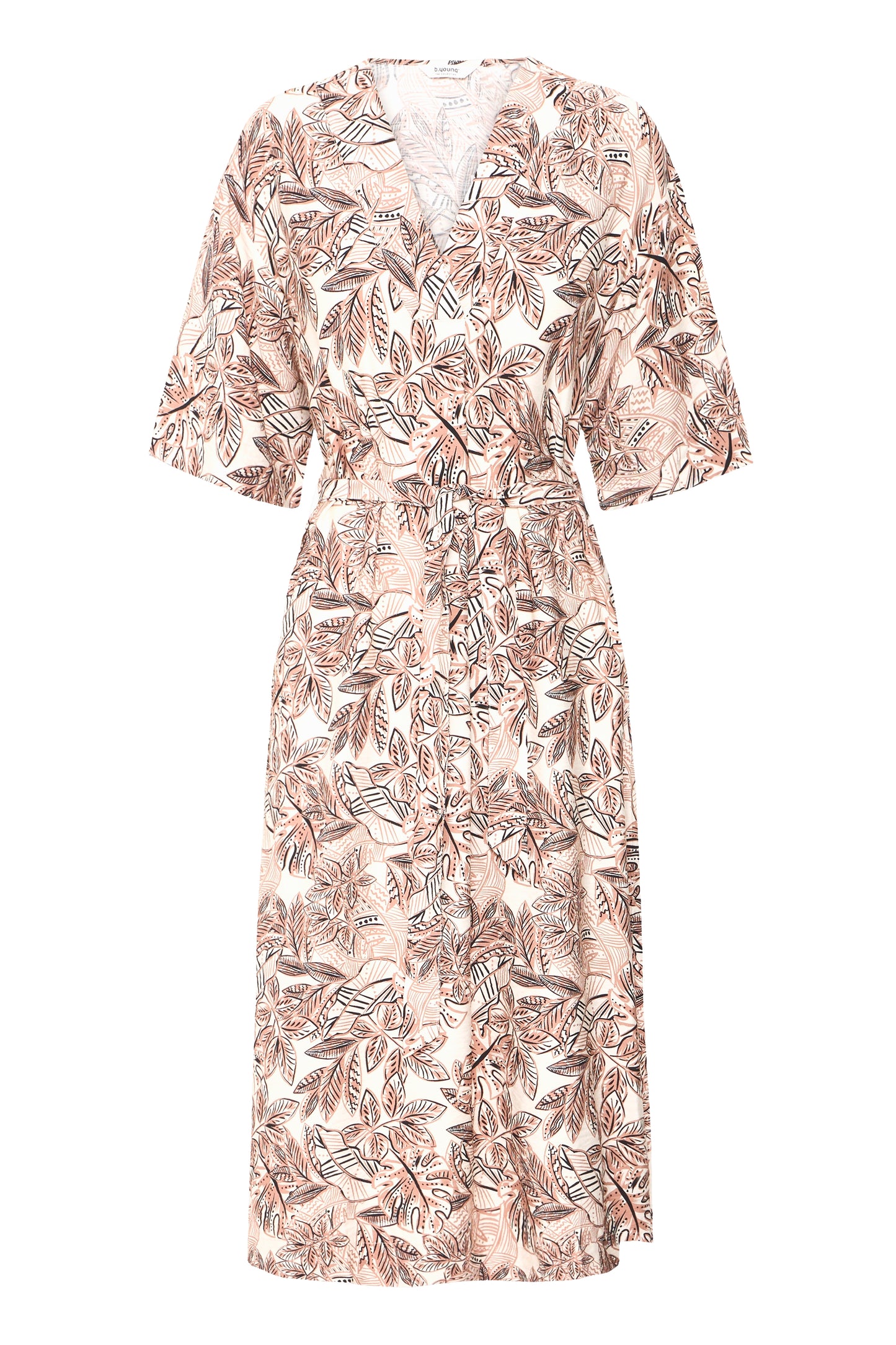 B.Young - Kleid beige Blätterprint