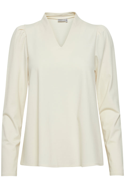 Dänische Mode und Lifestyle - weiches Langarmshirt mit leichten Puffärmel und V Ausschnitt