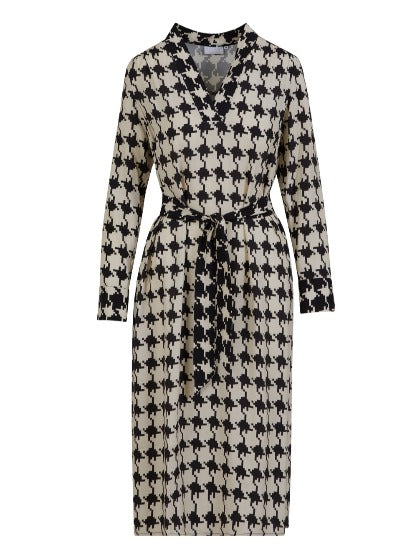 Dänische Mode und Lifestyle - Langarm Kleid mit Hahnentrittmuster