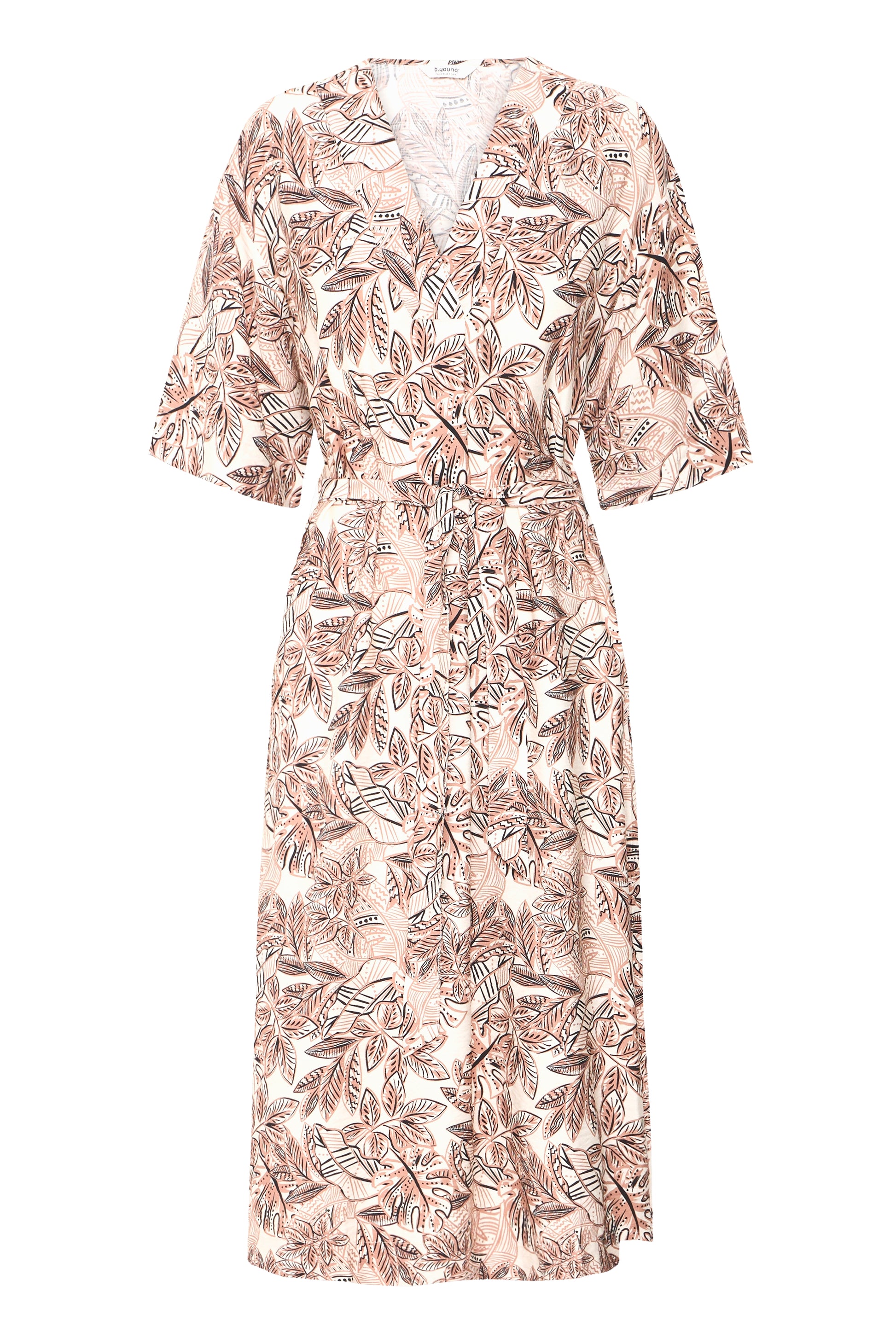 B.Young - Kleid beige Blätterprint