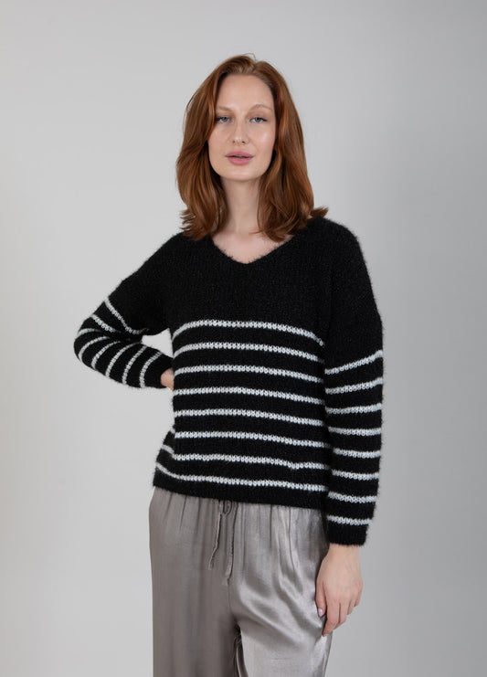 Coster Copenhagen- Pullover schwarz Streifen 