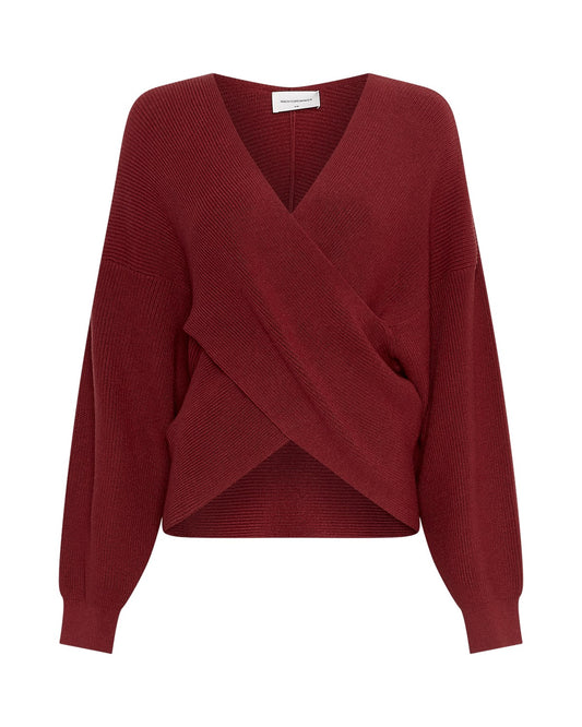 MSCH - Pullover Wickeloptik dunkelrot